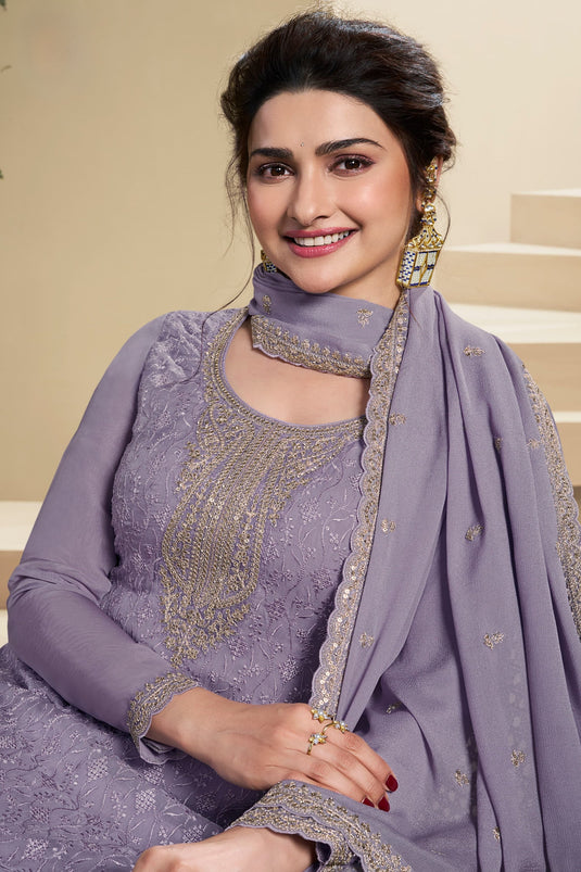 Prachi Desai Organza Fabric Lavender Color Supreme Salwar Suit