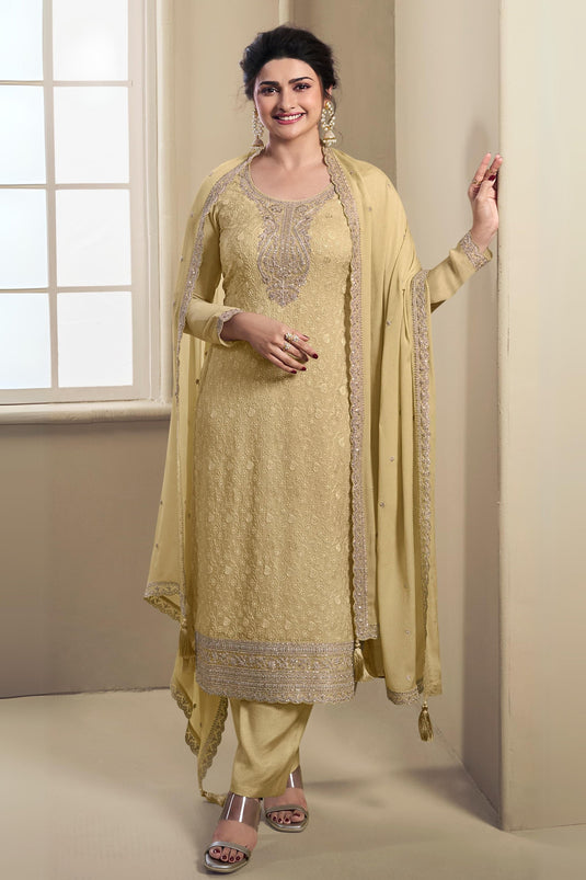 Prachi Desai Yellow Color Organza Fabric Elegant Salwar Suit