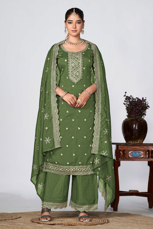 Fancy Fabric Green Color Festive Wear Winsome Palazzo Suit