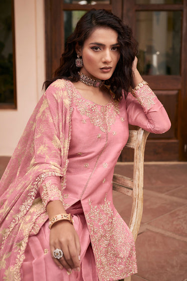 Heavy Art Silk Fabric Pink Color Readymade Palazzo Suit
