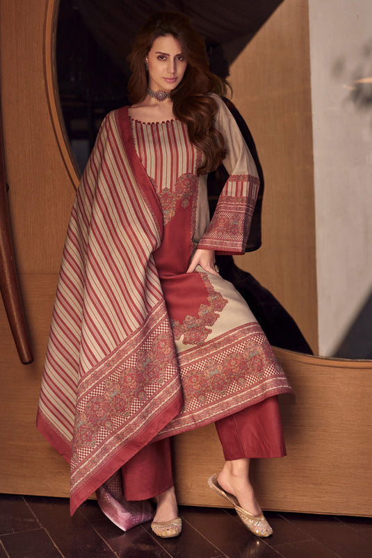 Festive Look Maroon Color Inventive Salwar Suit In Cotton Fabric