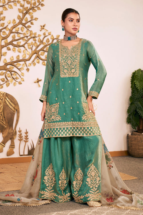 Heritage Sea Green Embroidered Palazzo Salwar Suit