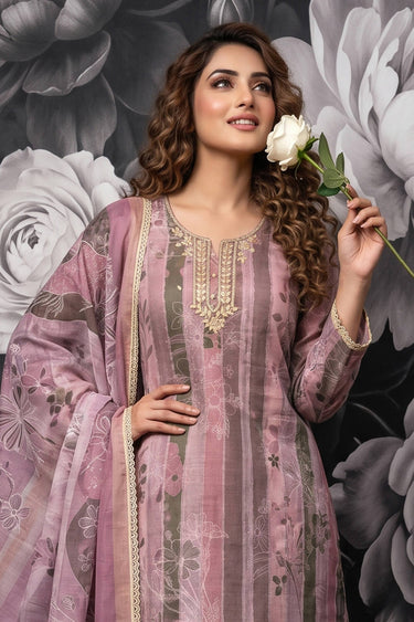 Pink Cotton Casual Suit With Dupatta