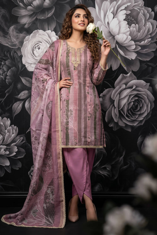 Pink Cotton Casual Suit With Dupatta