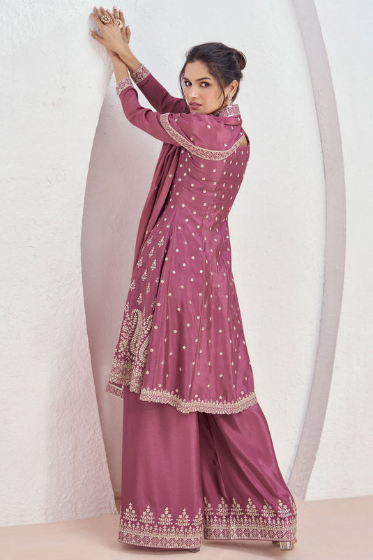 Vartika Singh Attractive Chinon Fabric Pink Color Readymade Palazzo Suit