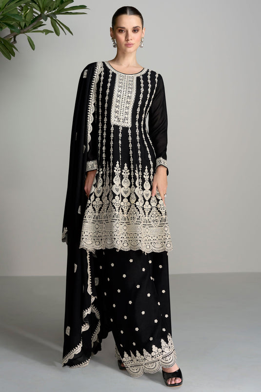 Eugeniya Belousova Amazing Black Color Chinon Silk Fabric Readymade Palazzo Suit