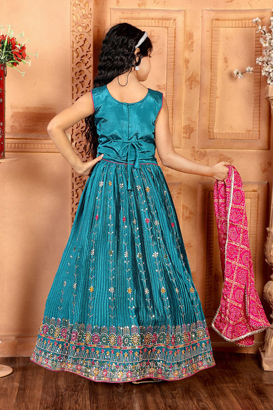 Dark Cyan Chinon Choli Lehenga Set