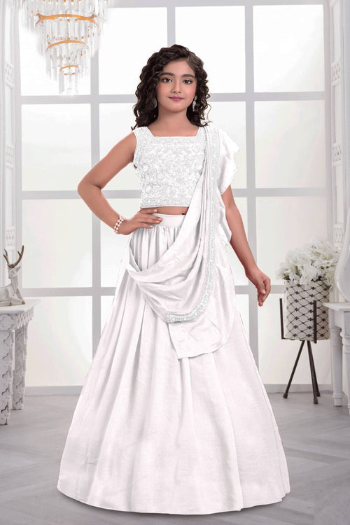 Art Silk Fabric White Festive Wear Readymade Lehenga Choli For Kids