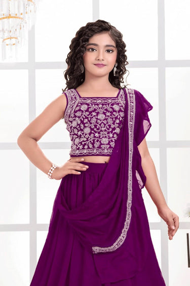 Embroidered Art Silk Magenta Festive Wear Readymade Lehenga Choli For Kids