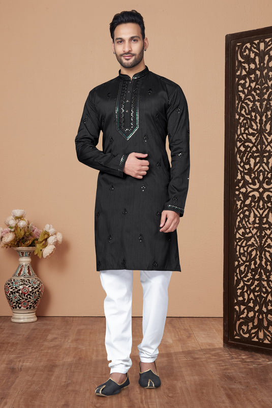 Radiant Function Wear Black Color Art Silk Fabric Readymade Kurta Pyjama