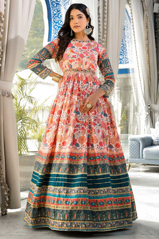 Elegant Dola Silk Multi Color Readymade Anarkali Suit