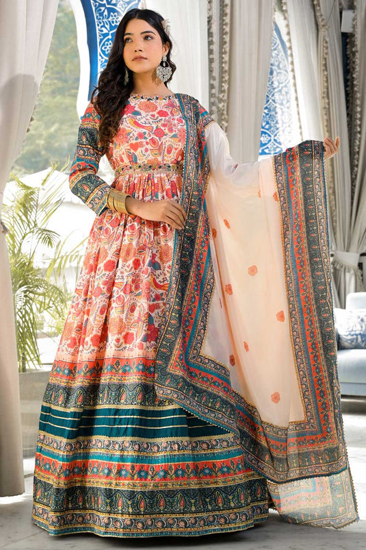 Elegant Dola Silk Multi Color Readymade Anarkali Suit