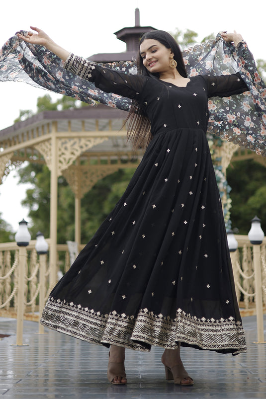 Georgette Fabric Embroidered Readymade Long Anarkali Style Gown With Dupatta