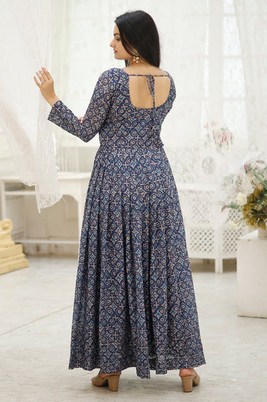 Gorgeous Printed Navy Blue Readymade Long Anarkali Style Gown