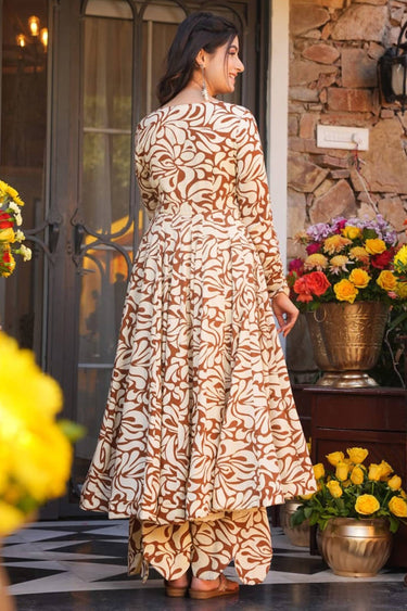 Women'S Floral Print Knee Length Fit And Flare A-Line Cotton Silk Dress