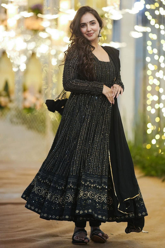 Sequins Design Black Color Georgette Fabric Coveted Gown With Dupatta