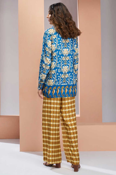 Beguiling Blue Color Muslin Silk Fabric Readymade Co Ord Set