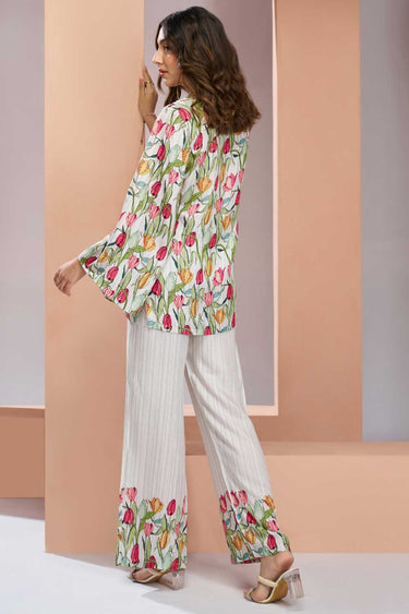 Incredible Muslin Silk Fabric White Color Readymade Co Ord Set
