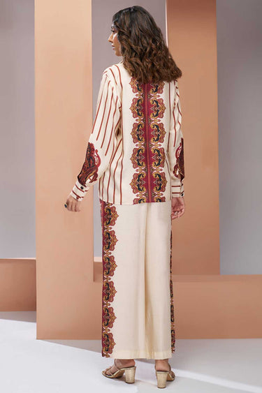 Engaging Cream Color Muslin Silk Fabric Readymade Co Ord Set