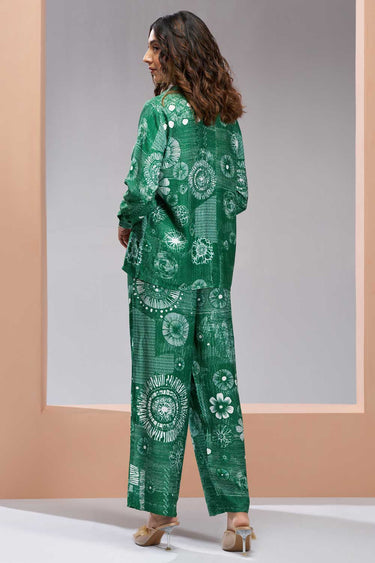 Amazing Dark Green Color Muslin Silk Fabric Readymade Co Ord Set