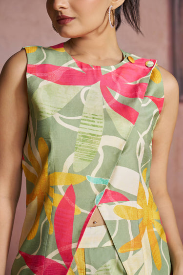 Green Printed Muslin Silk Readymade Designer Co Ord Set