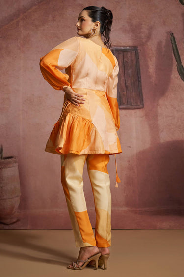 Orange Printed Muslin Silk Readymade Designer Co Ord Set