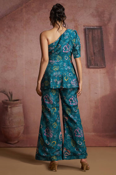 Muslin Silk Blue Printed Readymade Designer Co Ord Set