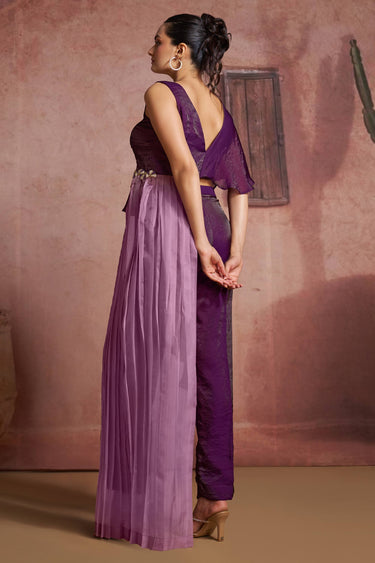 Organza Wine Moti Work Readymade Designer Co Ord Set