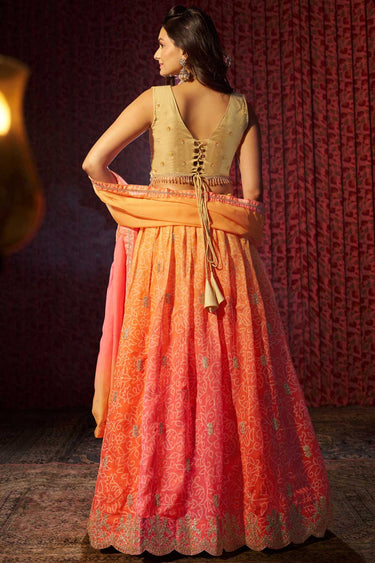 Elegant Organza Fabric Orange Color Lehenga