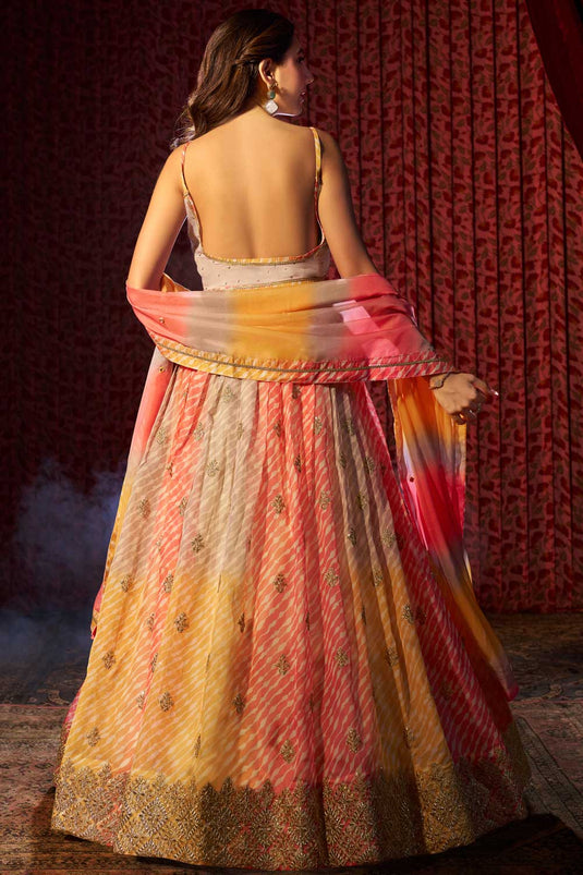 Stylish Organza Fabric Multi Color Lehenga For Festival