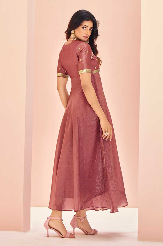 Classic Pink Color Kurti In Organza Fabric