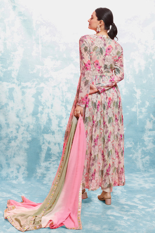 Georgette Fabric Pink Color Beatific Look Readymade Anarkali Suit