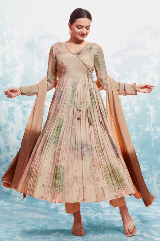 Chikoo Color Chinon Fabric Glamorous Look Readymade Anarkali Suit