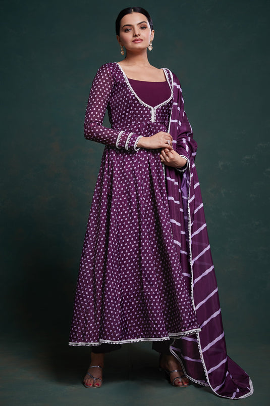 Fashionable Purple Color Printed Organza Fabric Readymade Salwar Suit