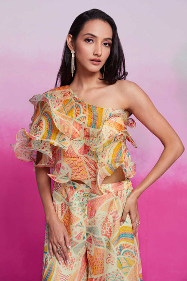 Organza Fabric Cream Color Delicate Readymade Co Ord Set