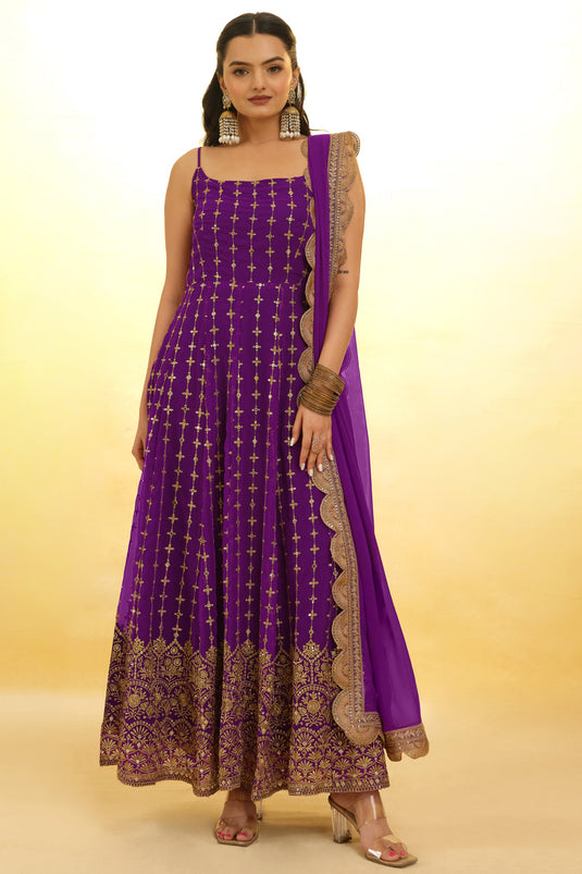 Embellished Purple Color Embroidered Georgette Readymade Salwar Suit