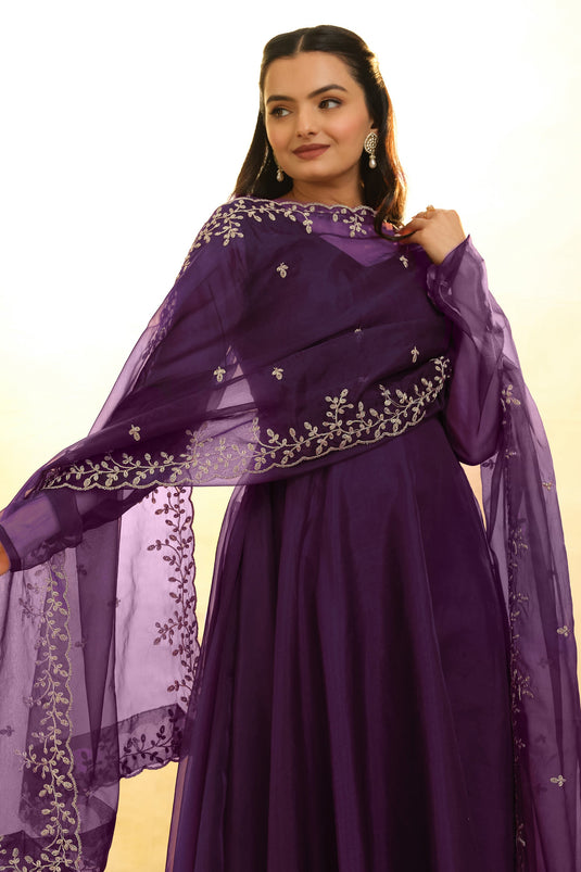 Purple Color Fascinating  Embroidered Organza Readymade Salwar Suit