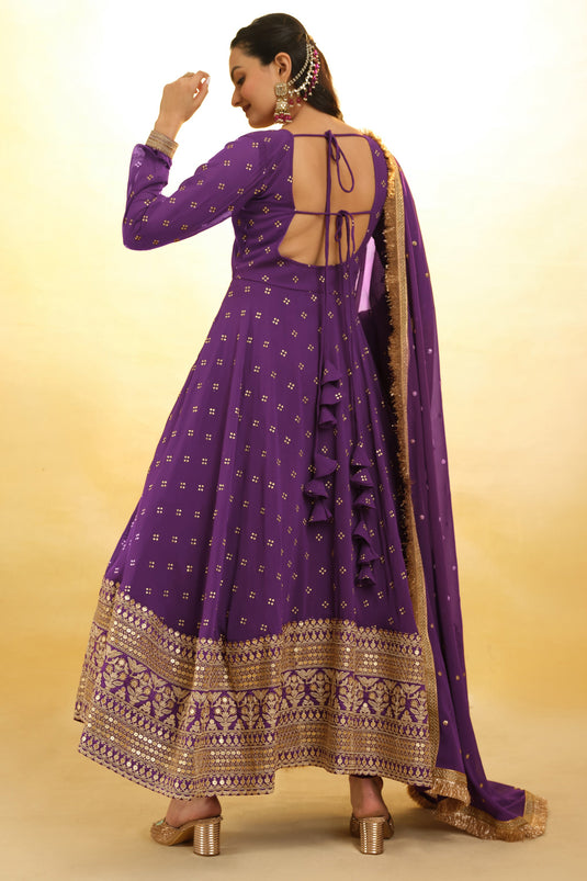 Charismatic Embroidered Georgette Readymade Salwar Suit In Purple Color