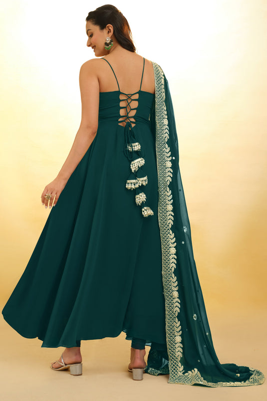 Phenomenal Embroidered Green Color Georgette Readymade Salwar Suit