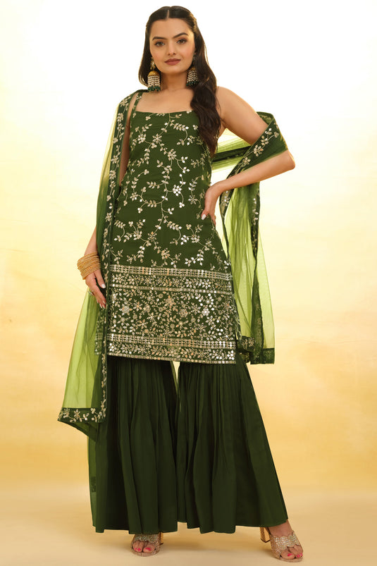 Green Color Embroidered Glamorous Georgette Readymade Salwar Suit