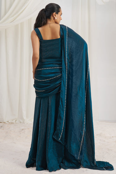 Navy Blue Heritage Royal One Minute Organza Saree