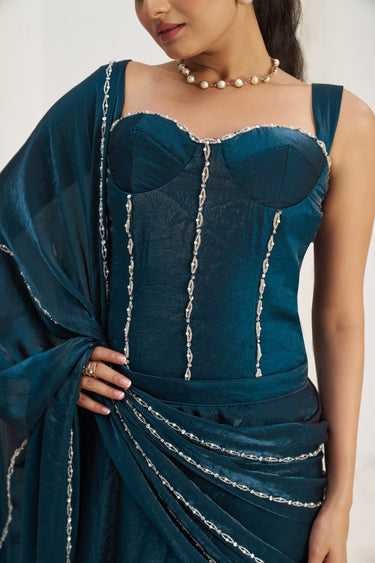 Navy Blue Heritage Royal One Minute Organza Saree