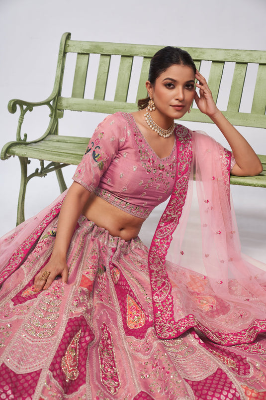 Sequins Work On Pink Color Silk Fabric Princely Lehenga