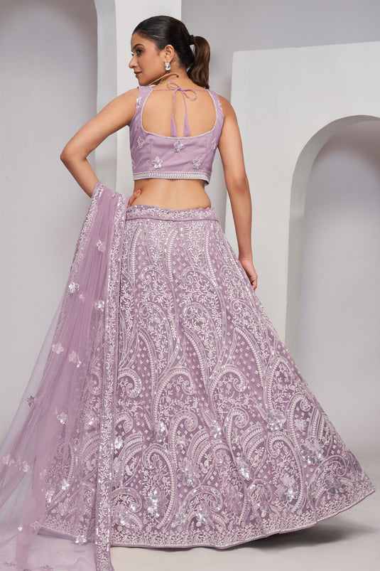 Net Fabric Lavender Color Delicate Lehenga With Sequins Work