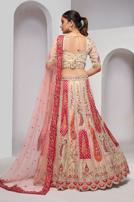 Amazing Sequins Work On Multi Color Silk Fabric Lehenga