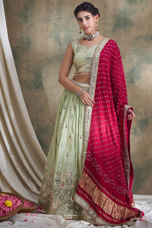 Glamour Embroidered Sea Green Viscose Tissue Heavy Lehenga Choli