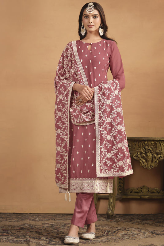Peach Color Festival Wear Georgette Fabric Beatific Salwar Suit
