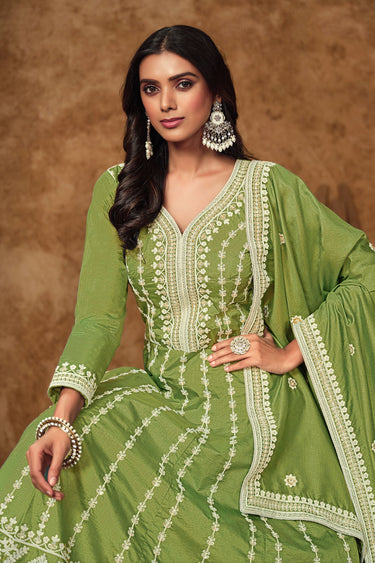 Art Silk Fabric Embroidered Readymade Long Anarkali Style Gown With Dupatta