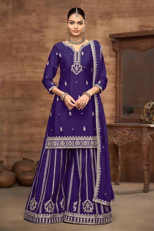 Trendy Purple Color Chinon Fabric Palazzo Salwar Suit