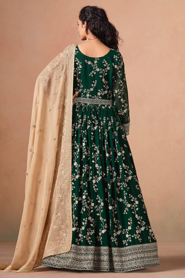 Dark Green Faux Georgette Anarkali Suit With Dupatta